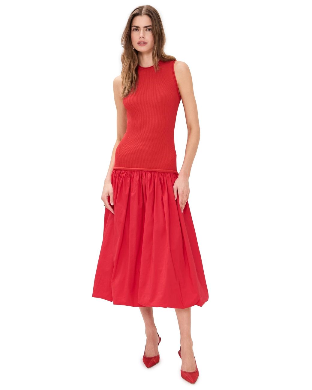 Simon Miller Yanez Poplin Combo Dress in Red | Lyst