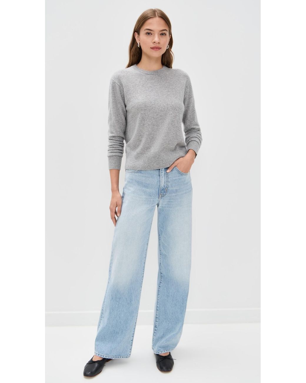 White + Warren Gray Cashmere Crew Pullover
