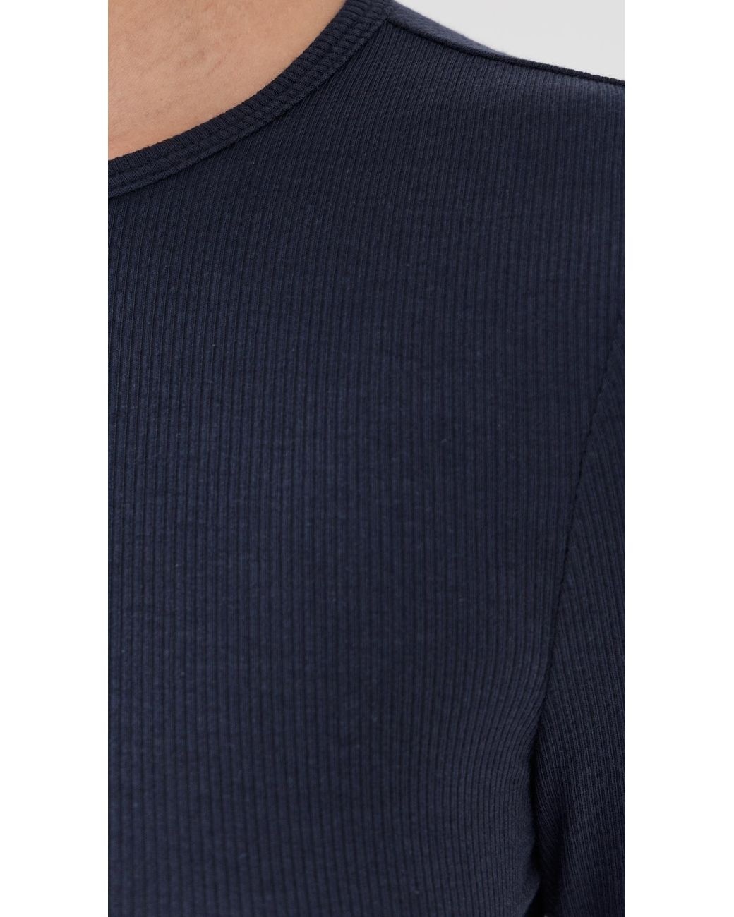 Tibi Blue Circular Ribbed Crew Neck Pullover T-Shirt