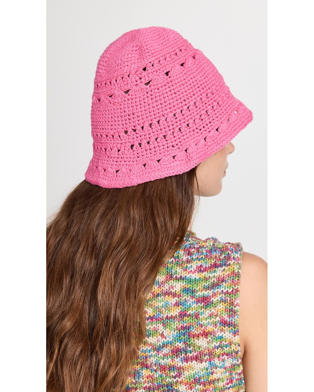 Ganni Cotton Crochet Bucket Hat Solid in Pink | Lyst