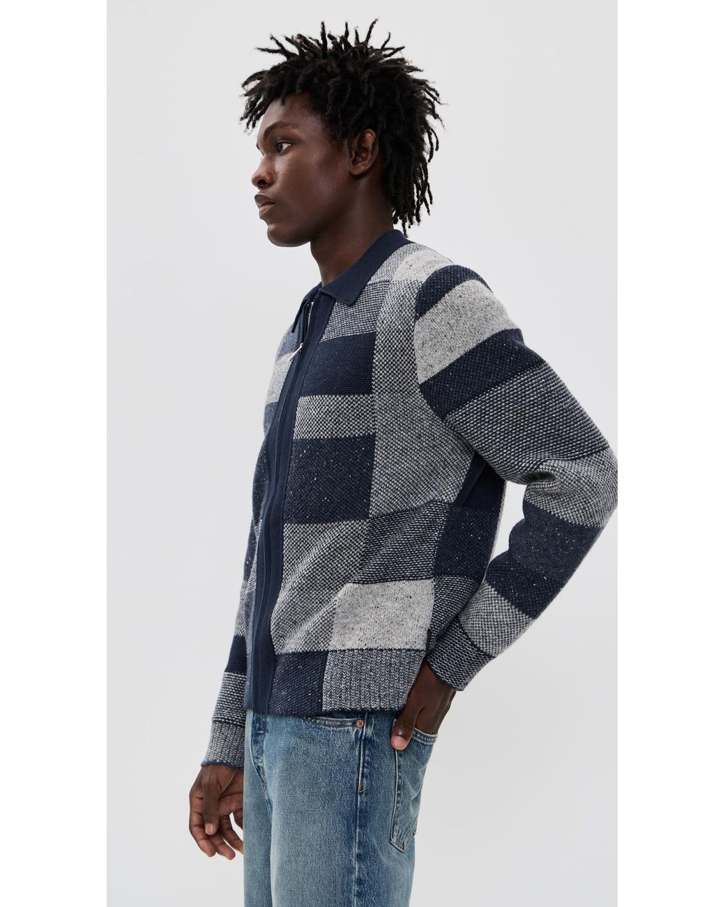 Paul Smith Blue Zip Patchwork Cardigan for men