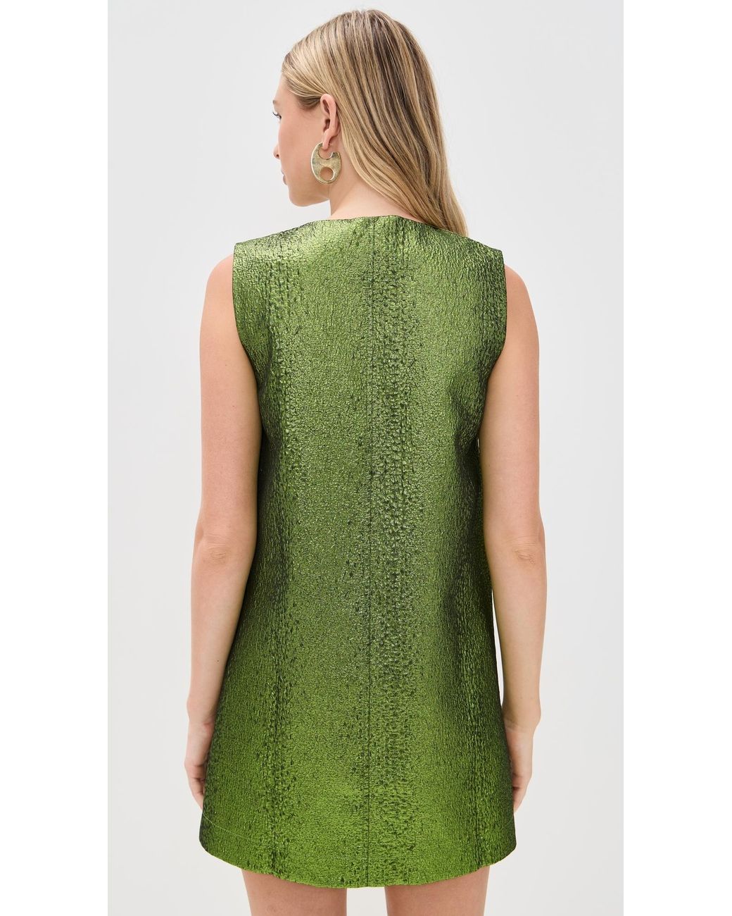 slim fit dress slacks Metallic Green Draped Leather Mini Dress main image 1