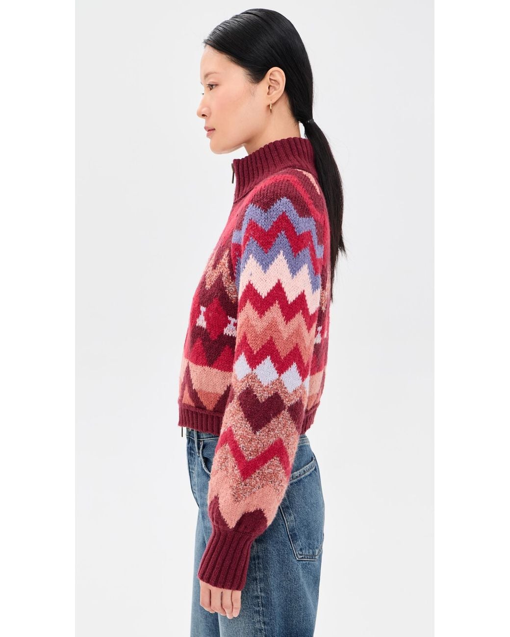 Free People Sundazed Jacquard Cardigan in Red | Lyst
