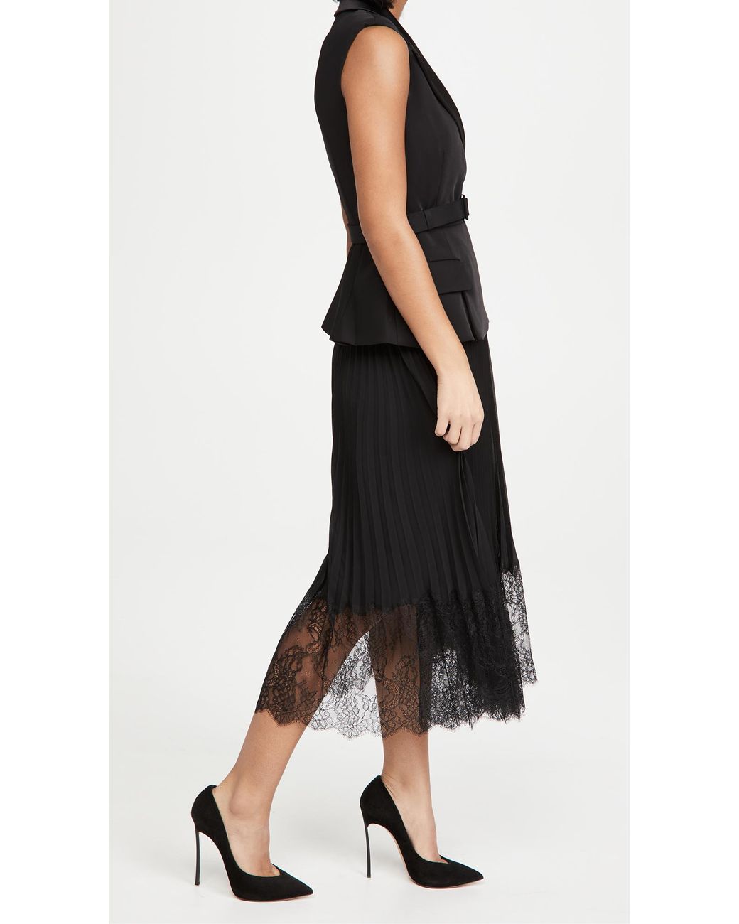 Self-Portrait Tailored Crepe And Chiffon Midi Dress in Black | Lyst