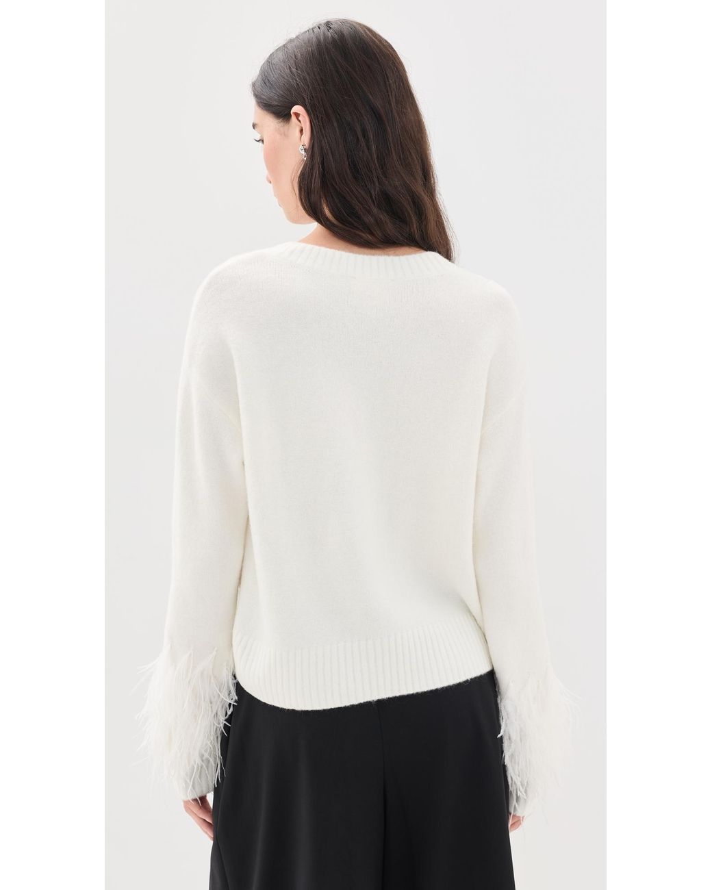 Cinq À Sept White Brianne Feather V Neck Pullover