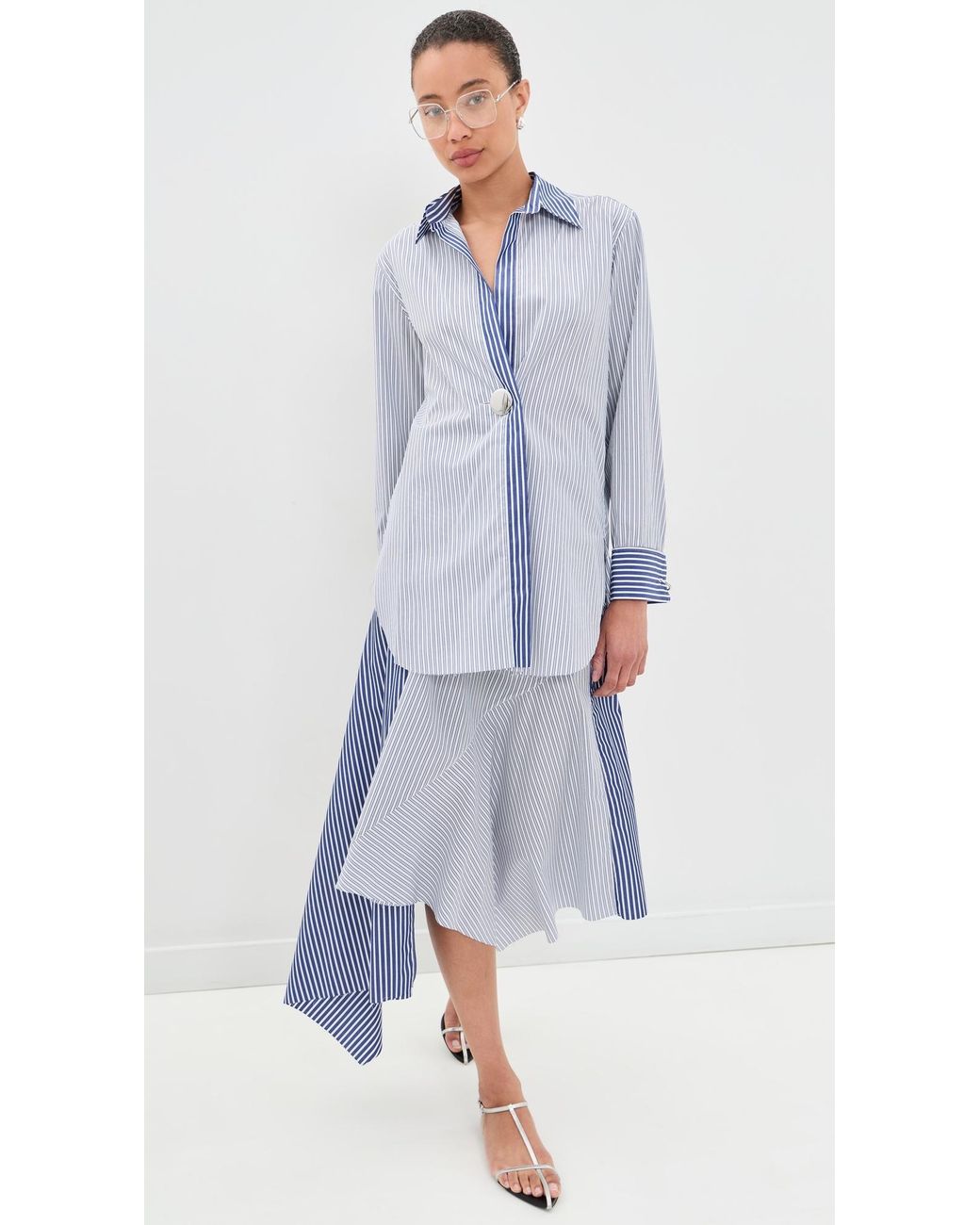 Marques'Almeida Blue Patchwork Overlapping Front Tailored Shirt