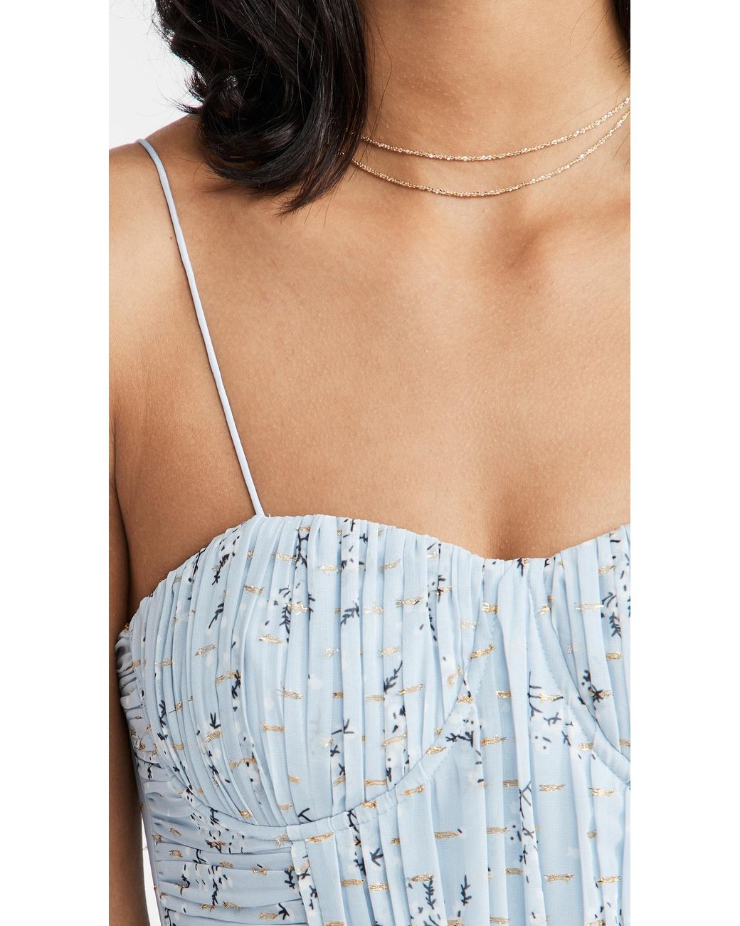 Self-Portrait Metallic Floral Tiered Midi Dress in Blue | Lyst