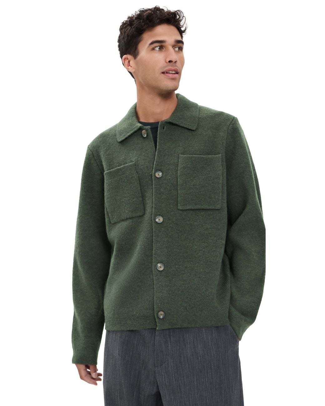 Les Deux Green Milano Knit Shacket for men