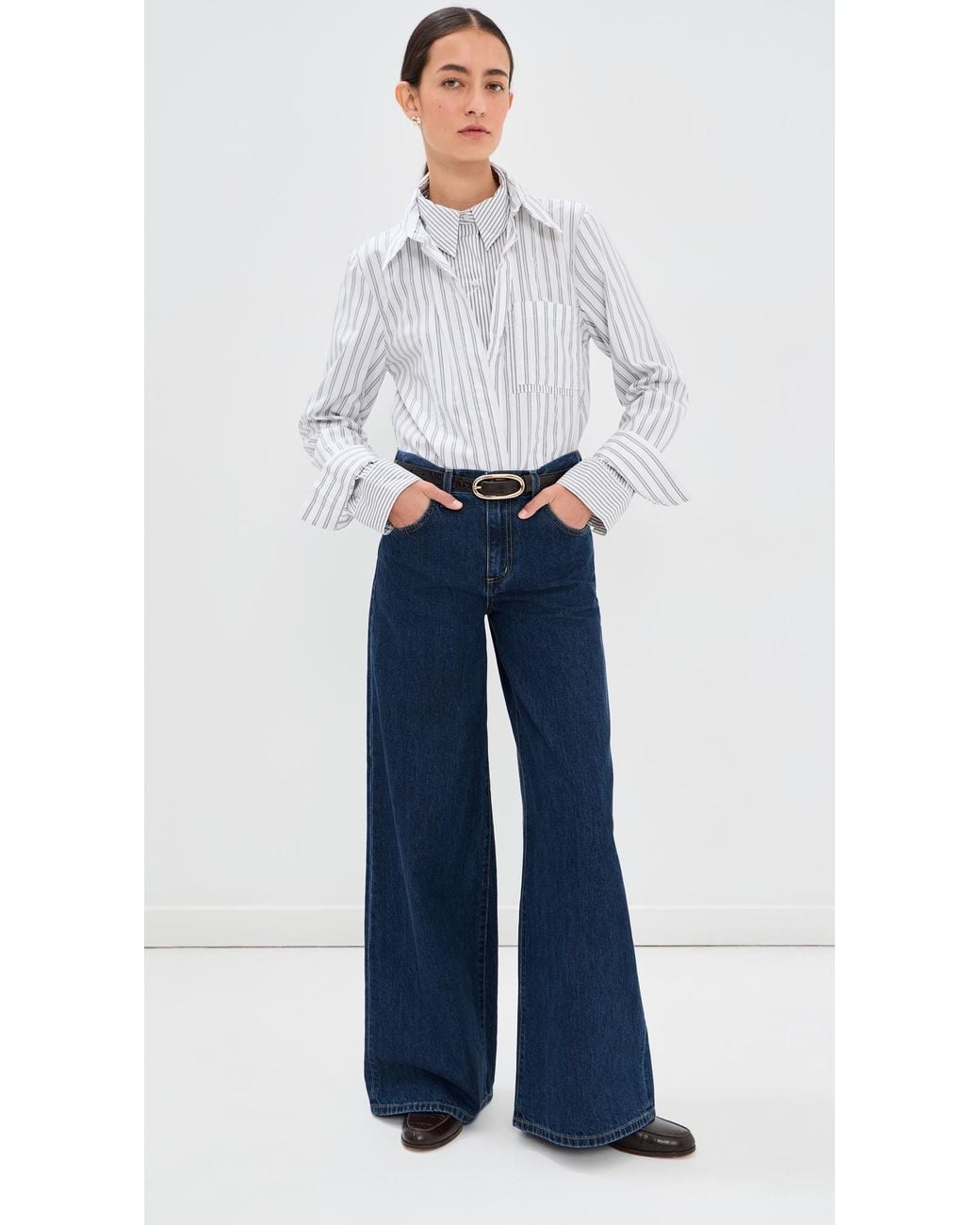 Double Up Shell Twp Double Layer Boyfriend Button Down Shirt in White | Lyst