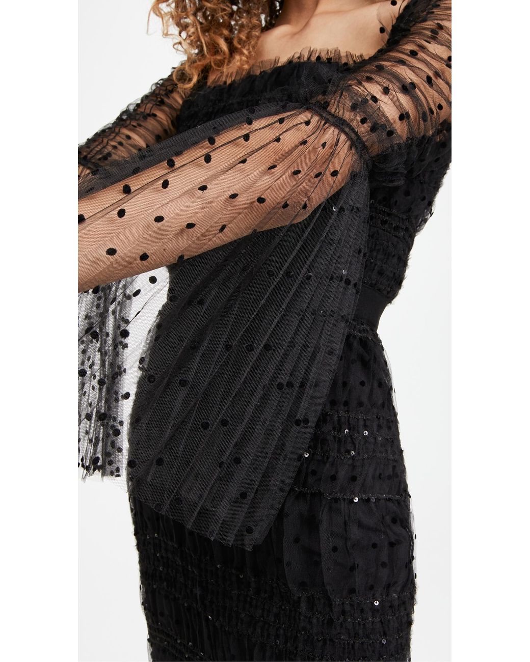 black dot mesh midi dress self portrait self-portrait Dot Mesh Midi Dress in Black