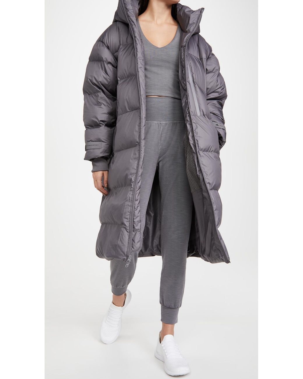 adidas By Stella McCartney Long Puffer Jacket in Gray | Lyst