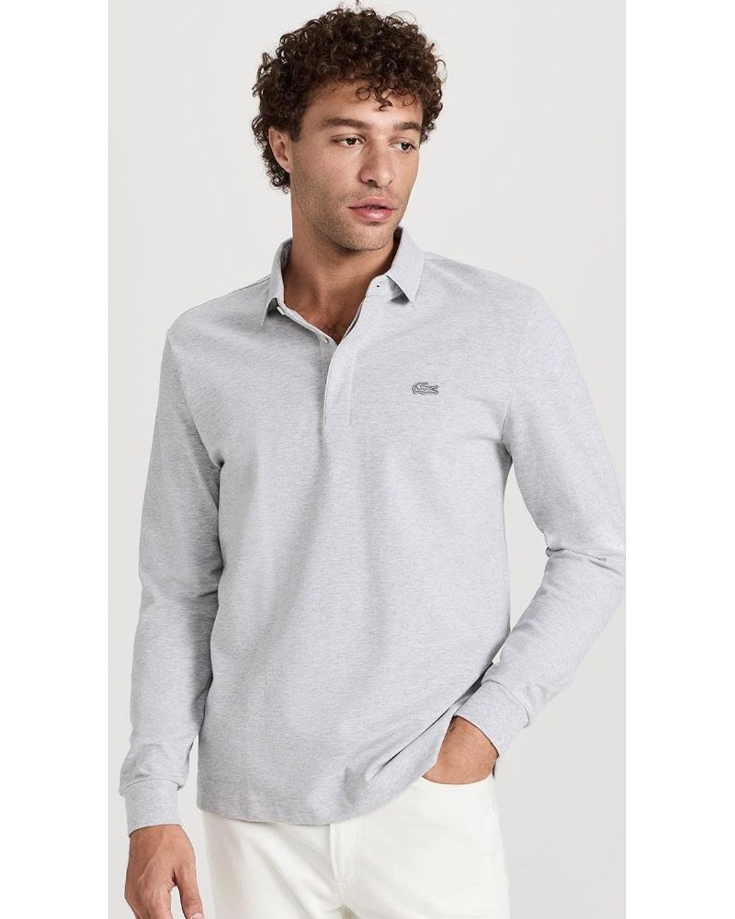 Lacoste Long Sleeve Regular Fit Stretch Pique Nouvelle Polo Top in Gray for  Men | Lyst