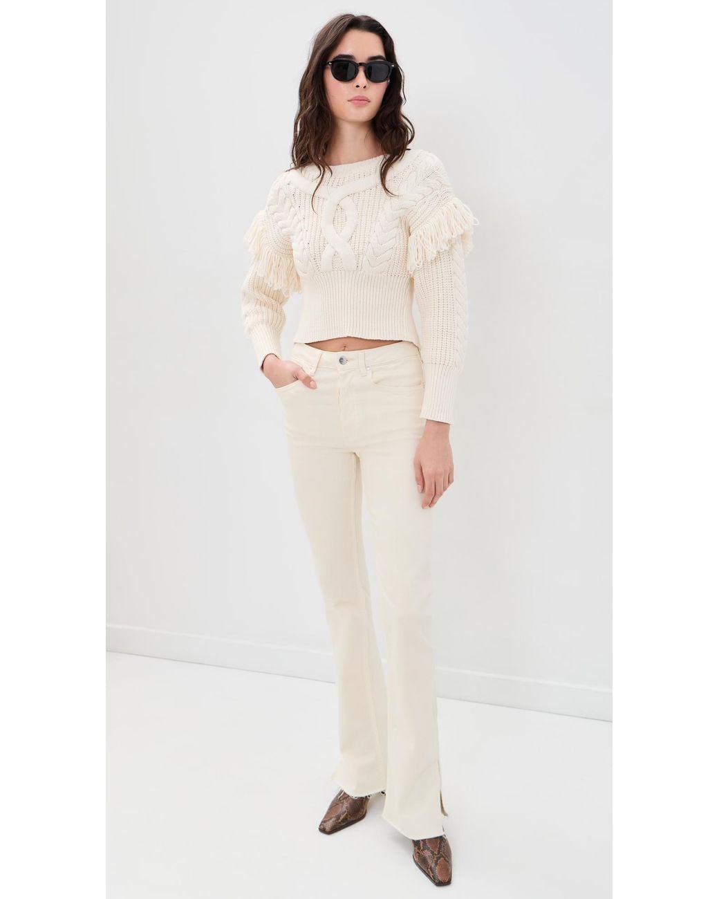 L'Agence Ottavia Lace Back Cable Pullover in Natural | Lyst
