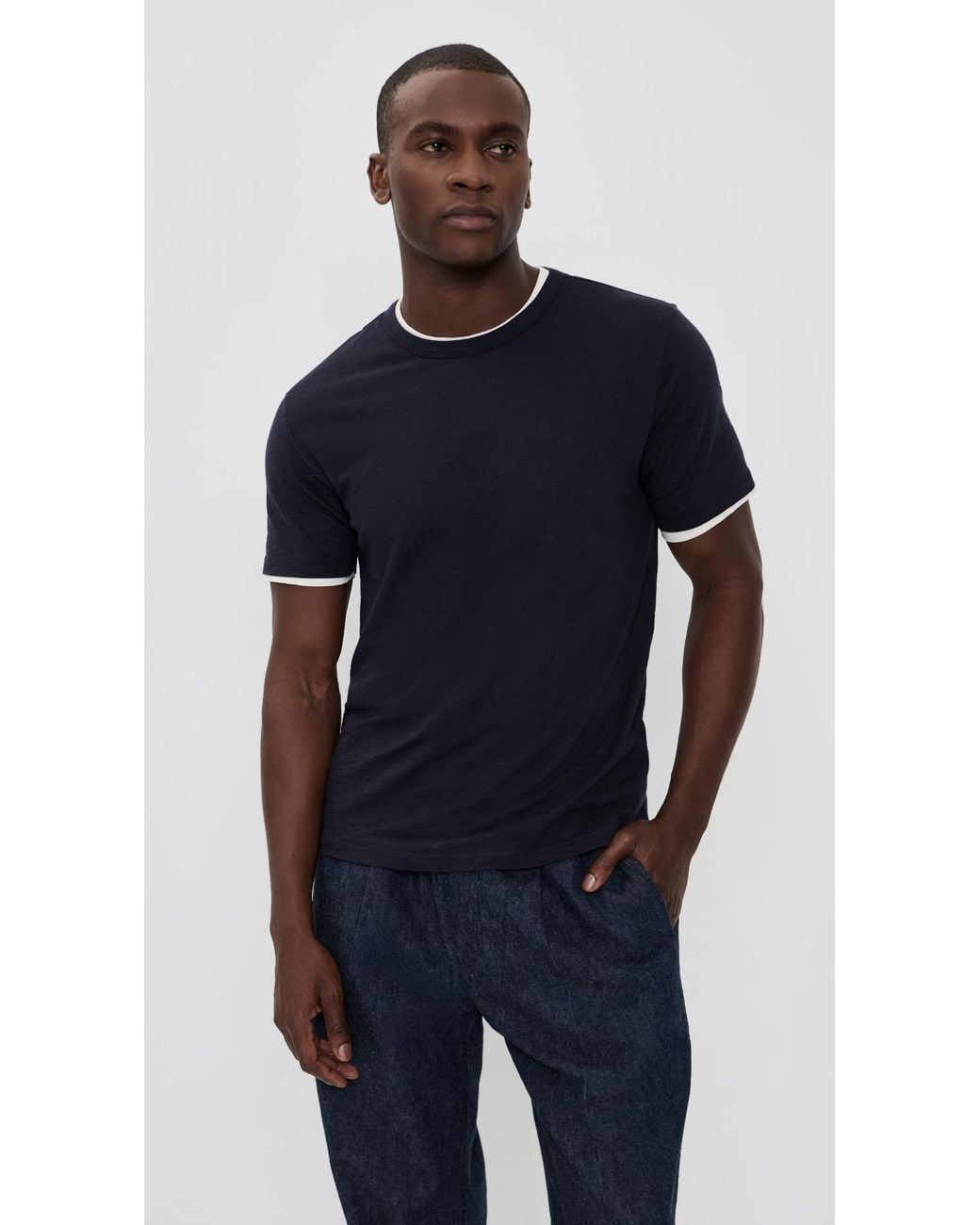 Vince Blue Fine Slub Double Layer Tee for men