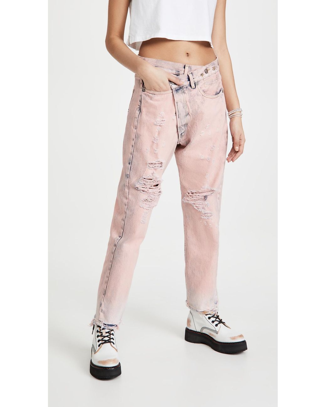 R13 Denim Crossover Jeans in Pink 