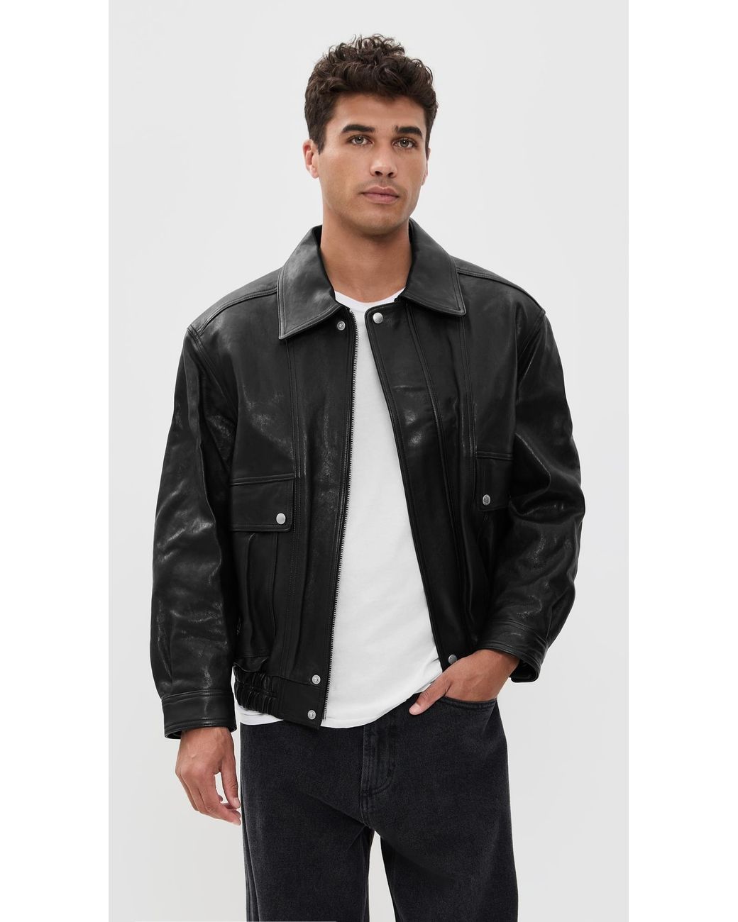 DUNST Oversized Vintage Leather Blouson Jacket in Black | Lyst