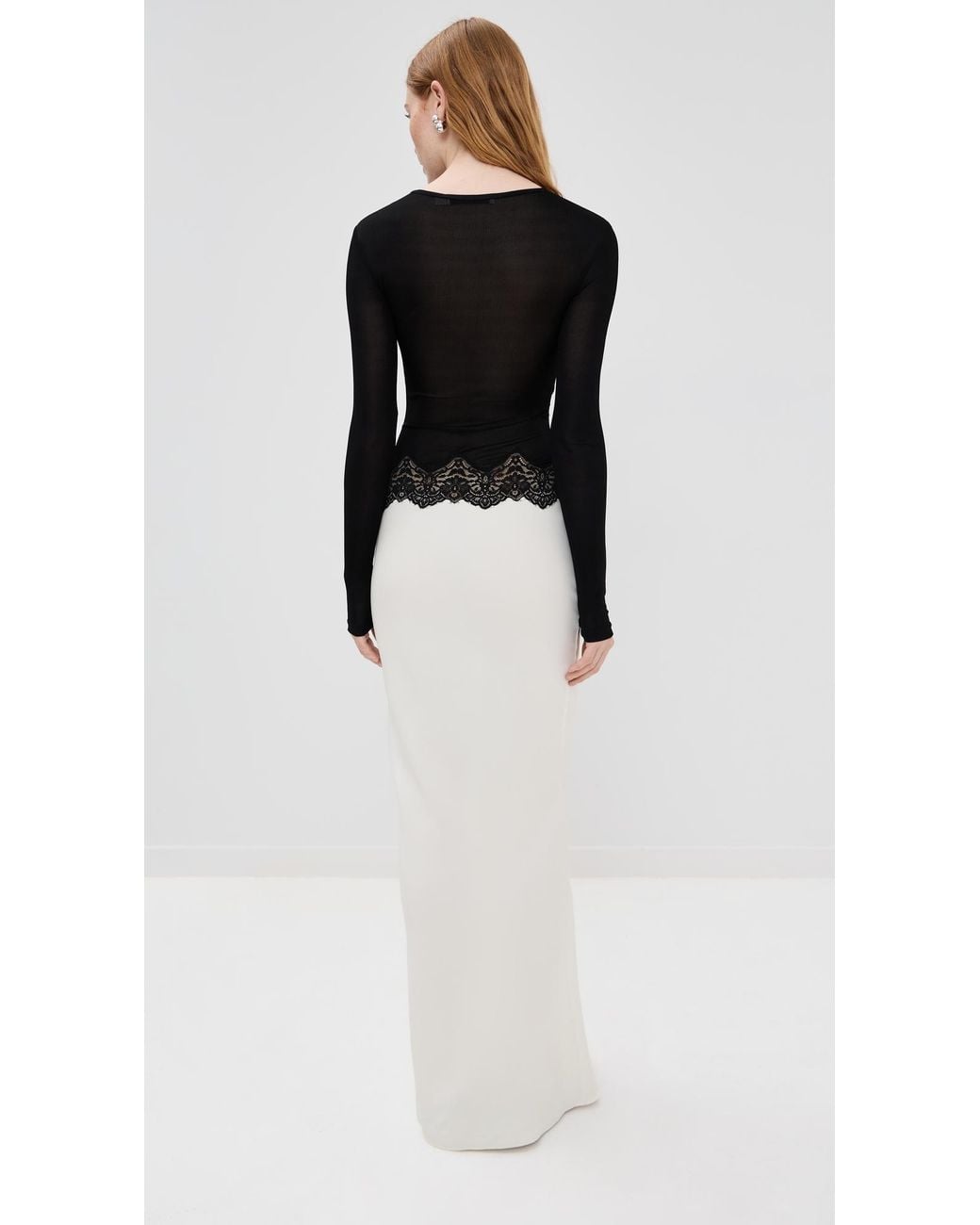 chinese dress ladies Zapaka Women Black White Long Mother of The Bride Dress Mermaid Lace Top Long Sleeves Satin Wedding Guest Dress, Black+White / US22W main image 1