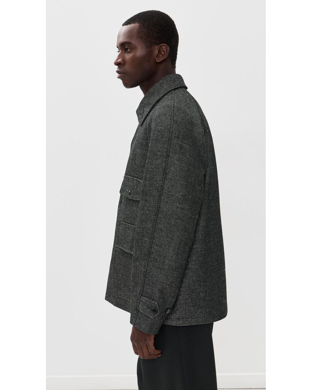 KNICKERBOCKER Black Mill Shetland Wool & Linen Coat for men