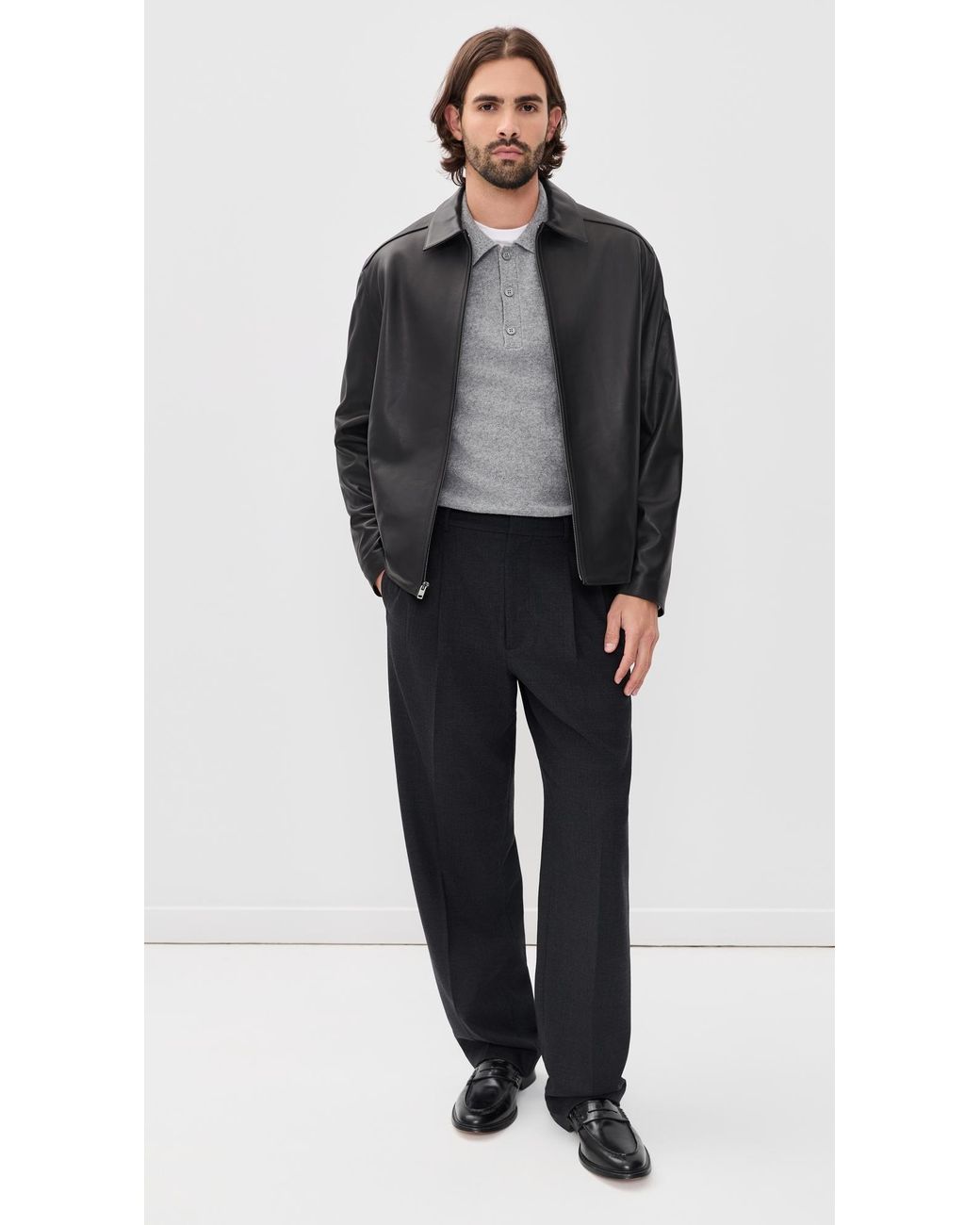 Vince Black Leather Zip Up Jacket for men