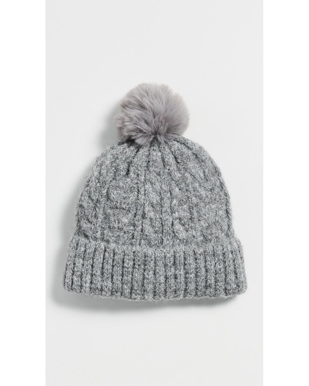 Hat Attack White Alpine Cable Beanie With Pom