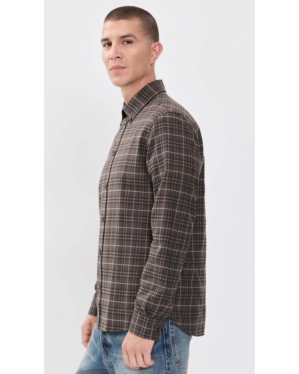 Burberry Black Robert Check Button Down for men