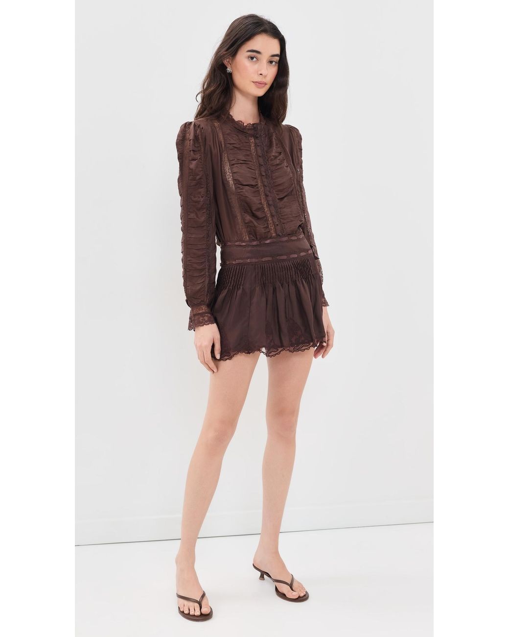 LoveShackFancy Brown Jacque Silk Top