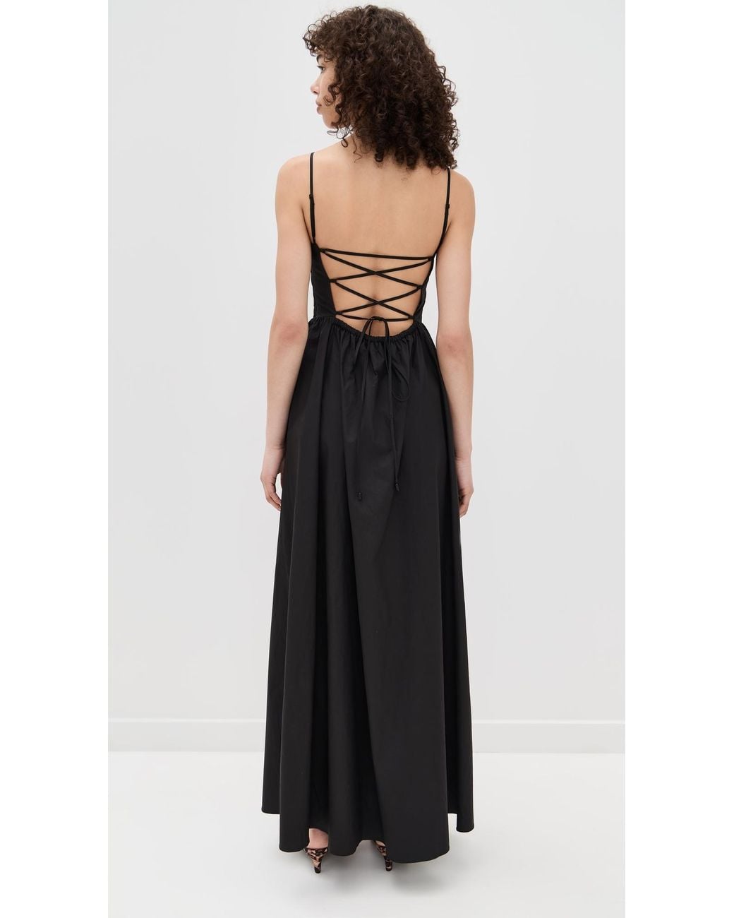 Susana Monaco Poplin Lace Up String Maxi Dress in Black | Lyst