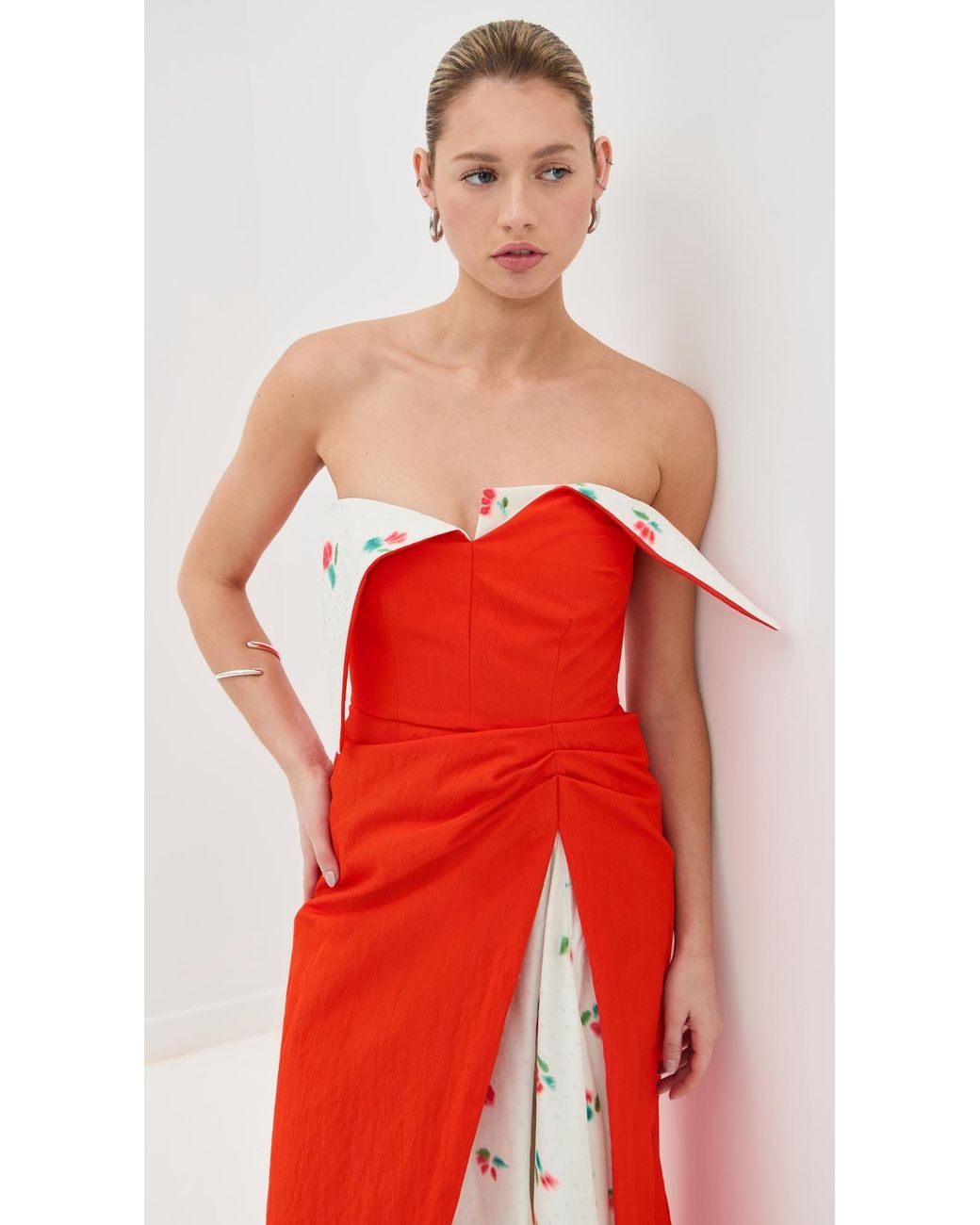 fitted lace wedding dress Rosie Assoulin Have The Wind At Your Back Red dress with belt - BOPF