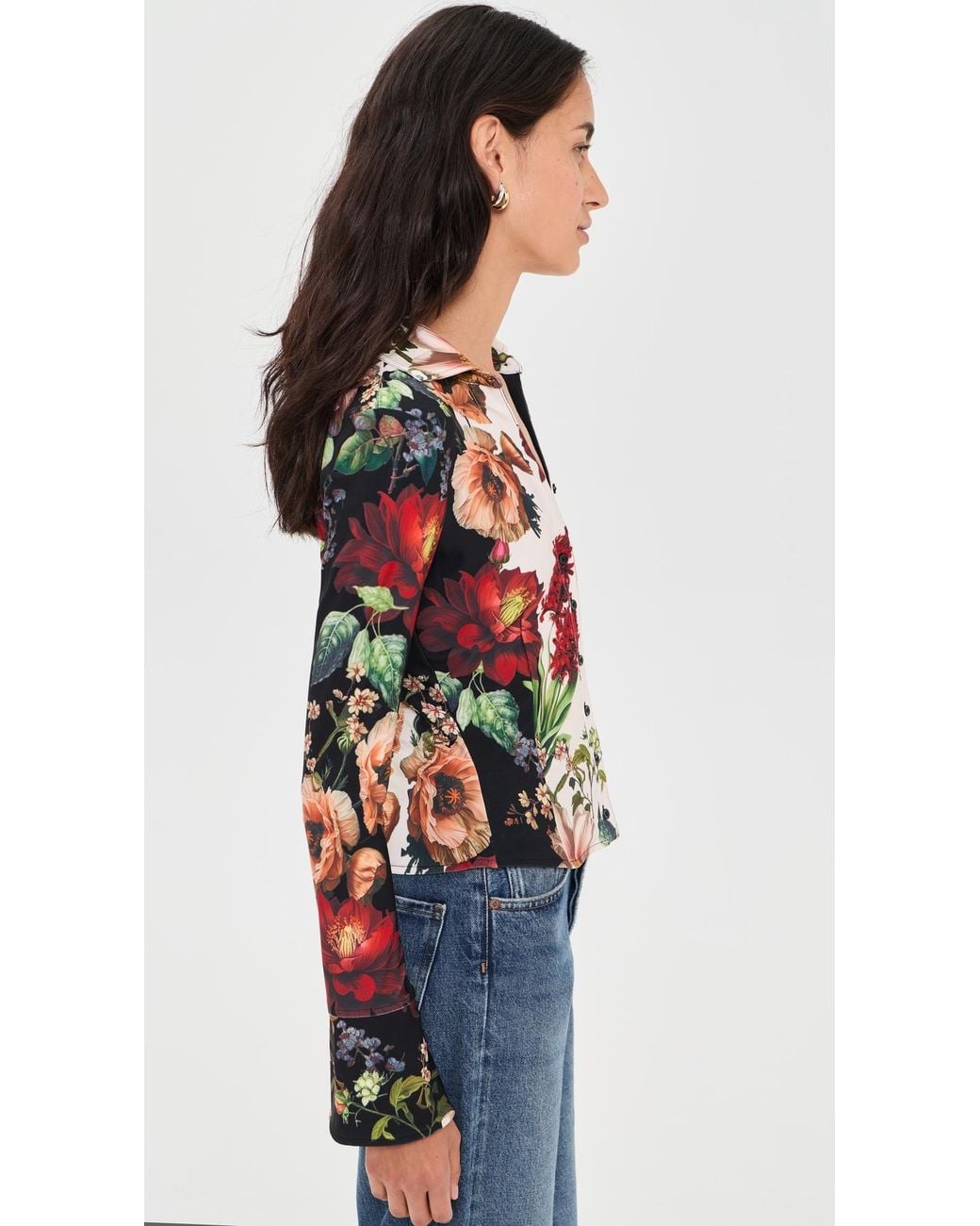 Alice + Olivia Red Freya Fitted Button Down Top