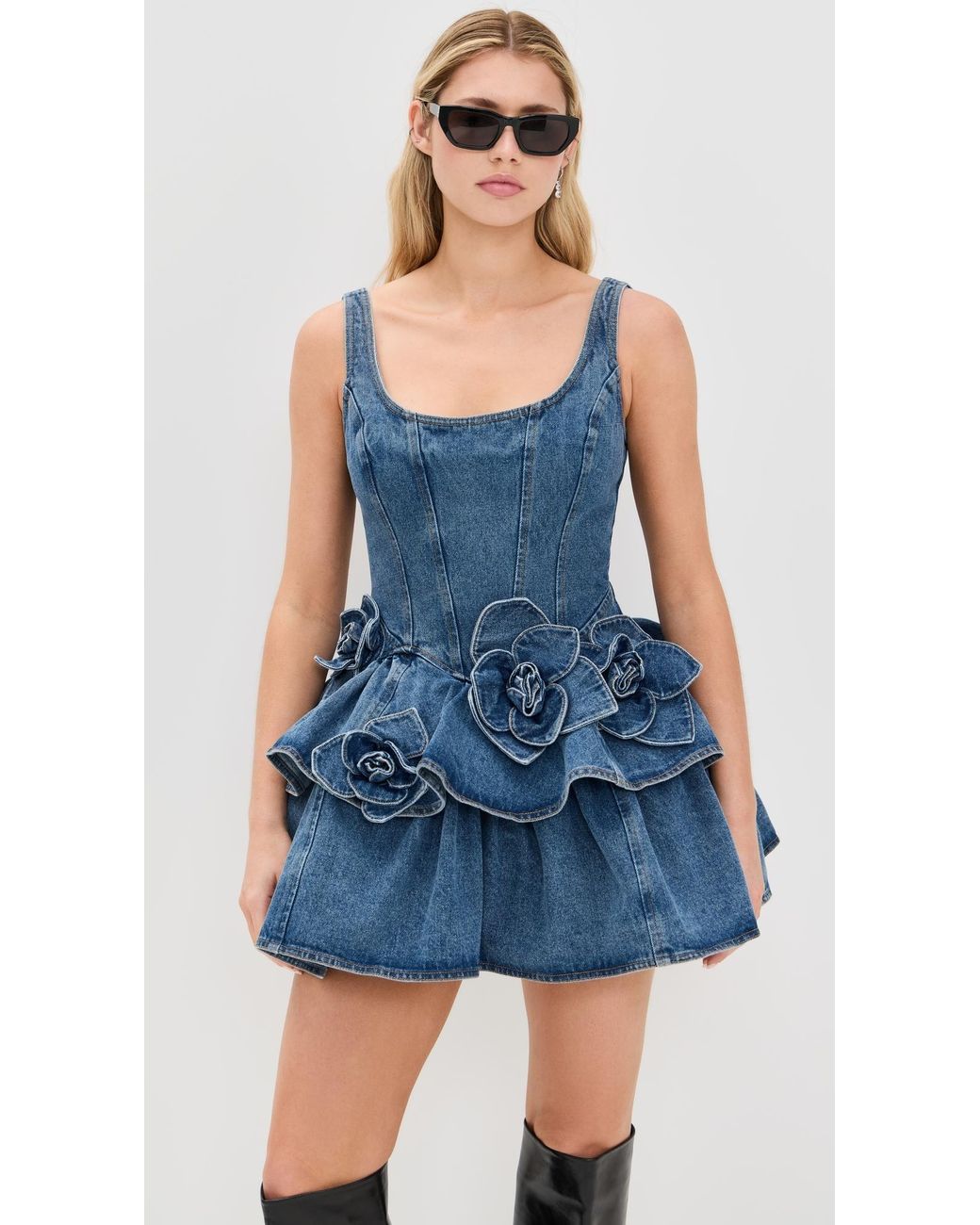 AKNVAS Devyn Denim Dress With Rose Detail in Blue | Lyst