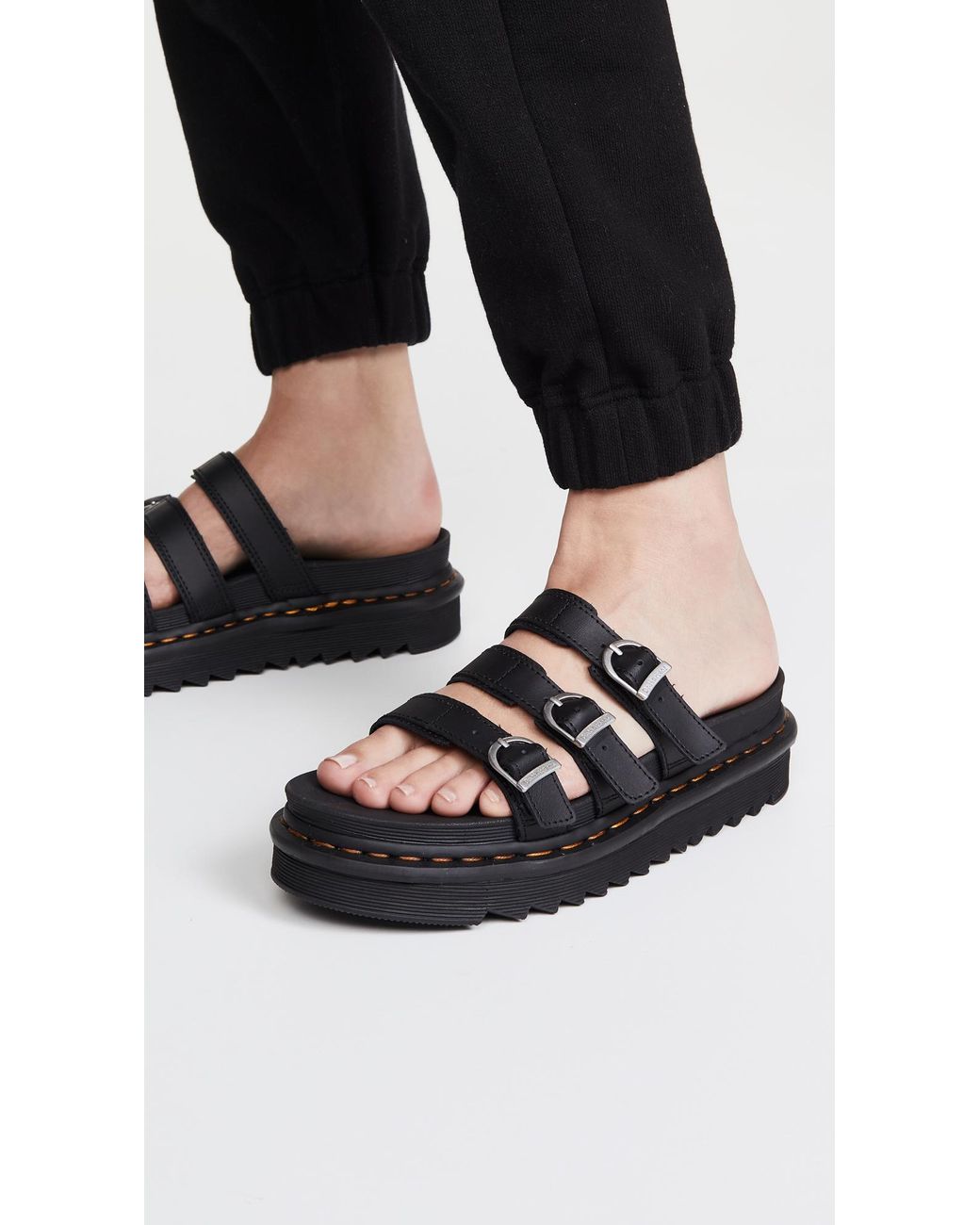 Dr. Martens Leather Blaire Slide Sandals in Black | Lyst
