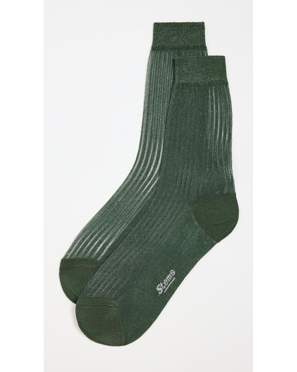 Stems Green Fine Ribbed Metallic Crew Socks