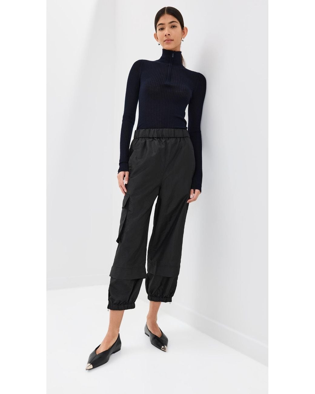 Tibi Black Crispy Nylon Pull On Joggers