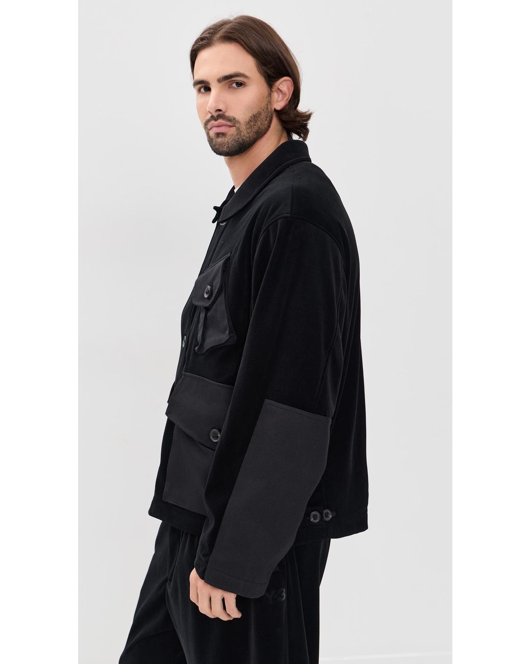 Y-3 Black Velour Button Jacket for men