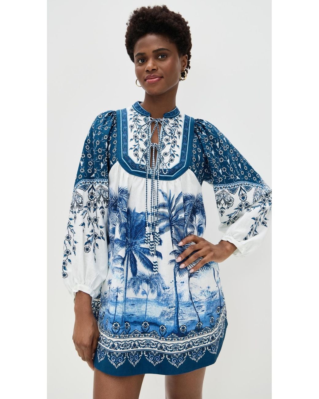 FARM Rio Palm Tree Beach Mini Dress in Blue | Lyst