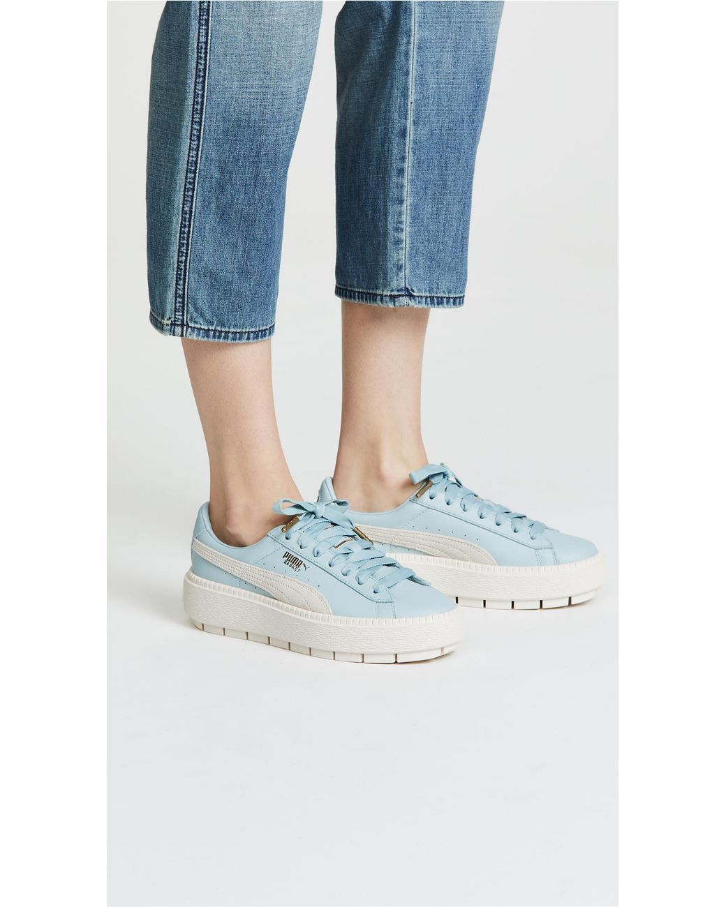 PUMA Basket Platform Trace Block Sneakers in Blue | Lyst