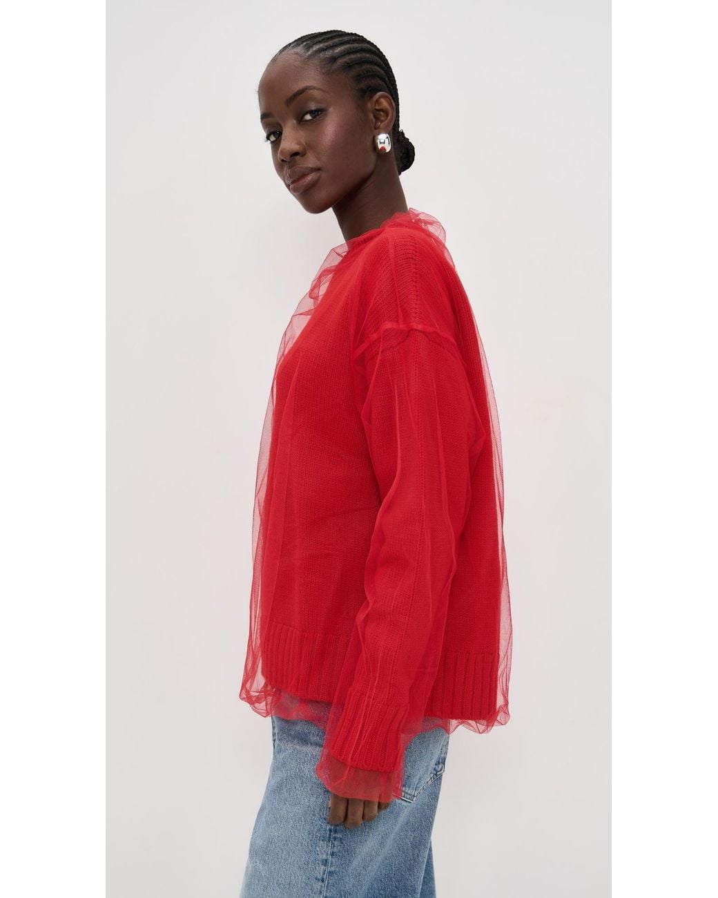 MSGM Red Overlay Crewneck Pullover