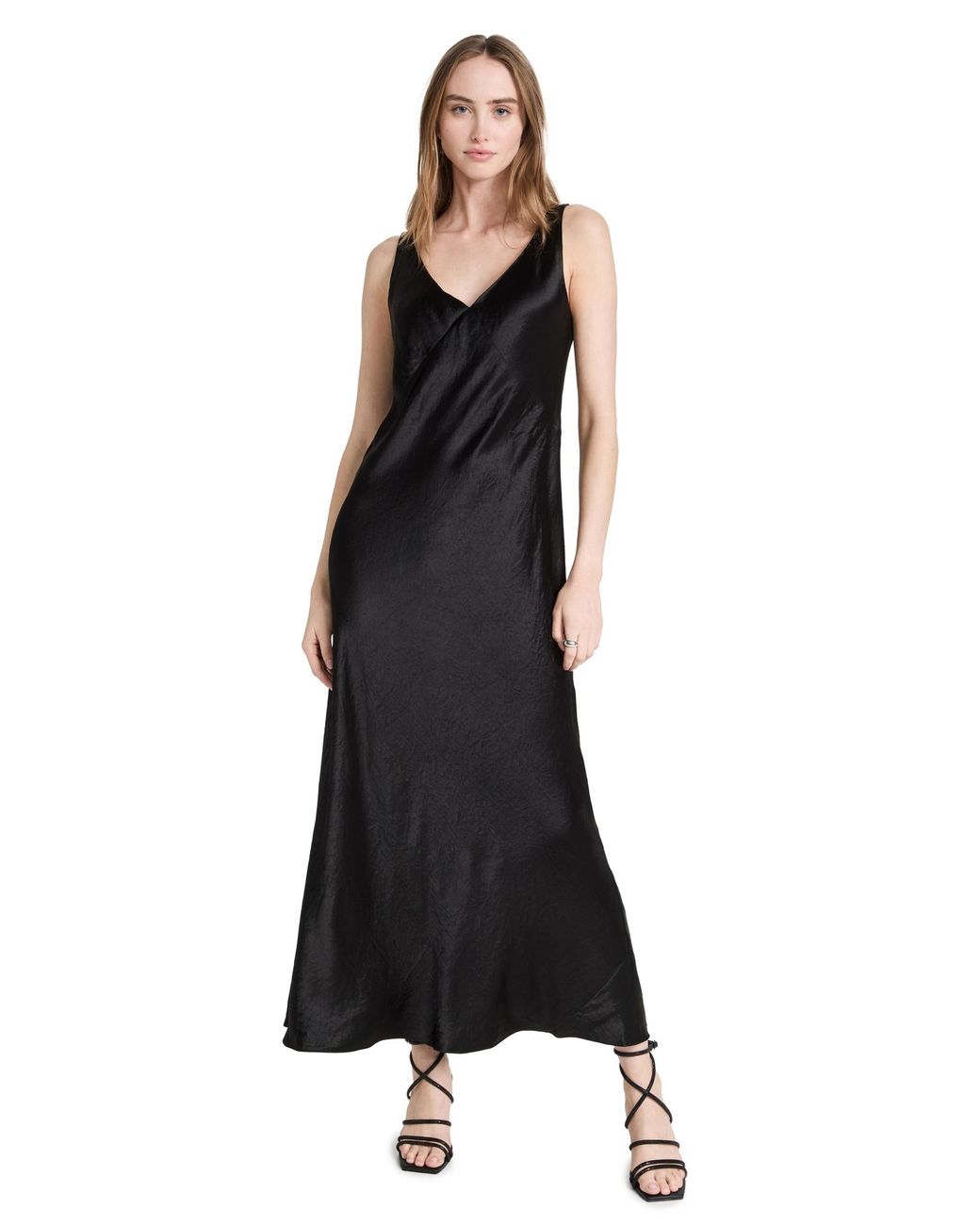 Vince V Neck Maxi Slip Dress in Black | Lyst