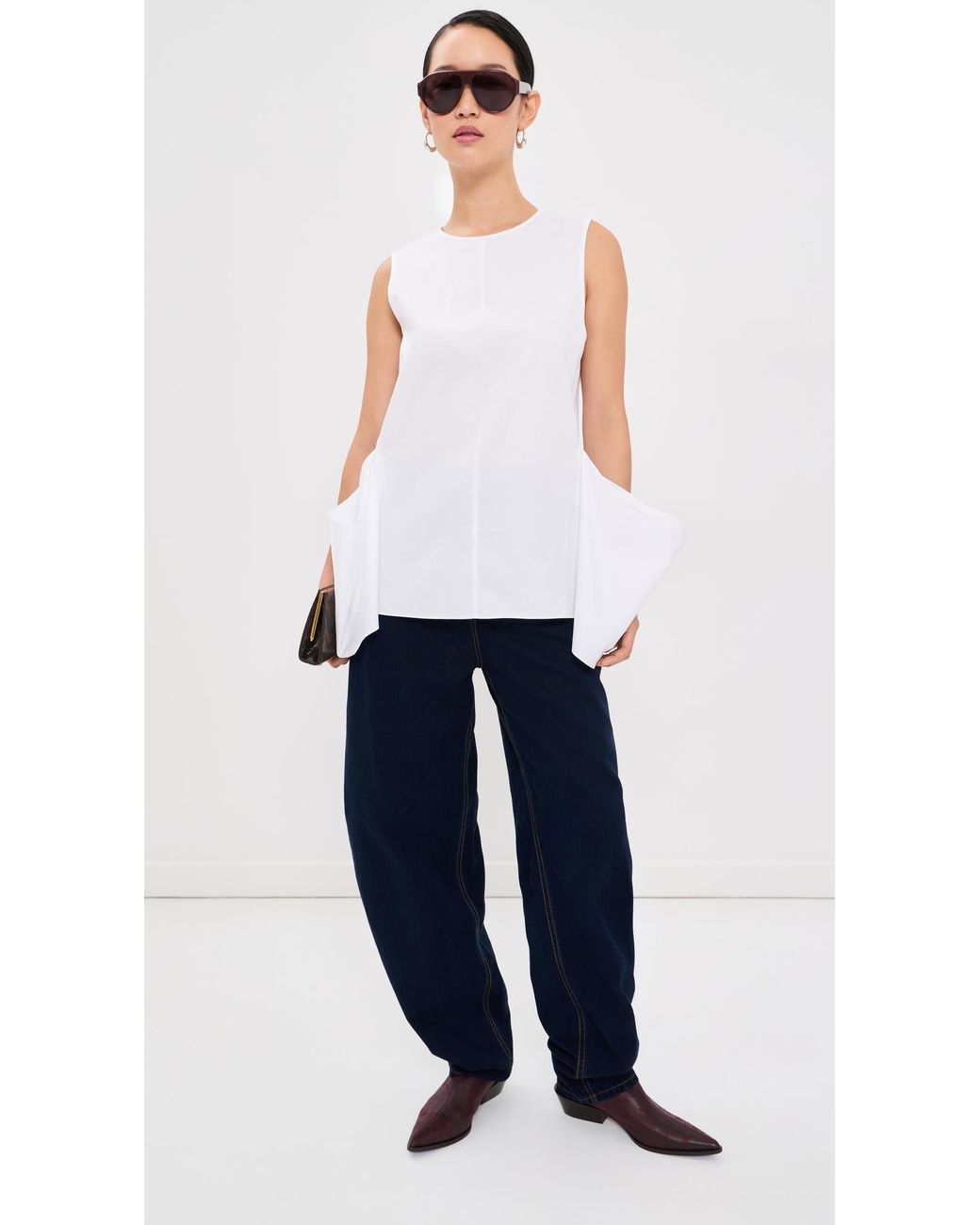 Tibi White Eco Poplin Side Drape Top