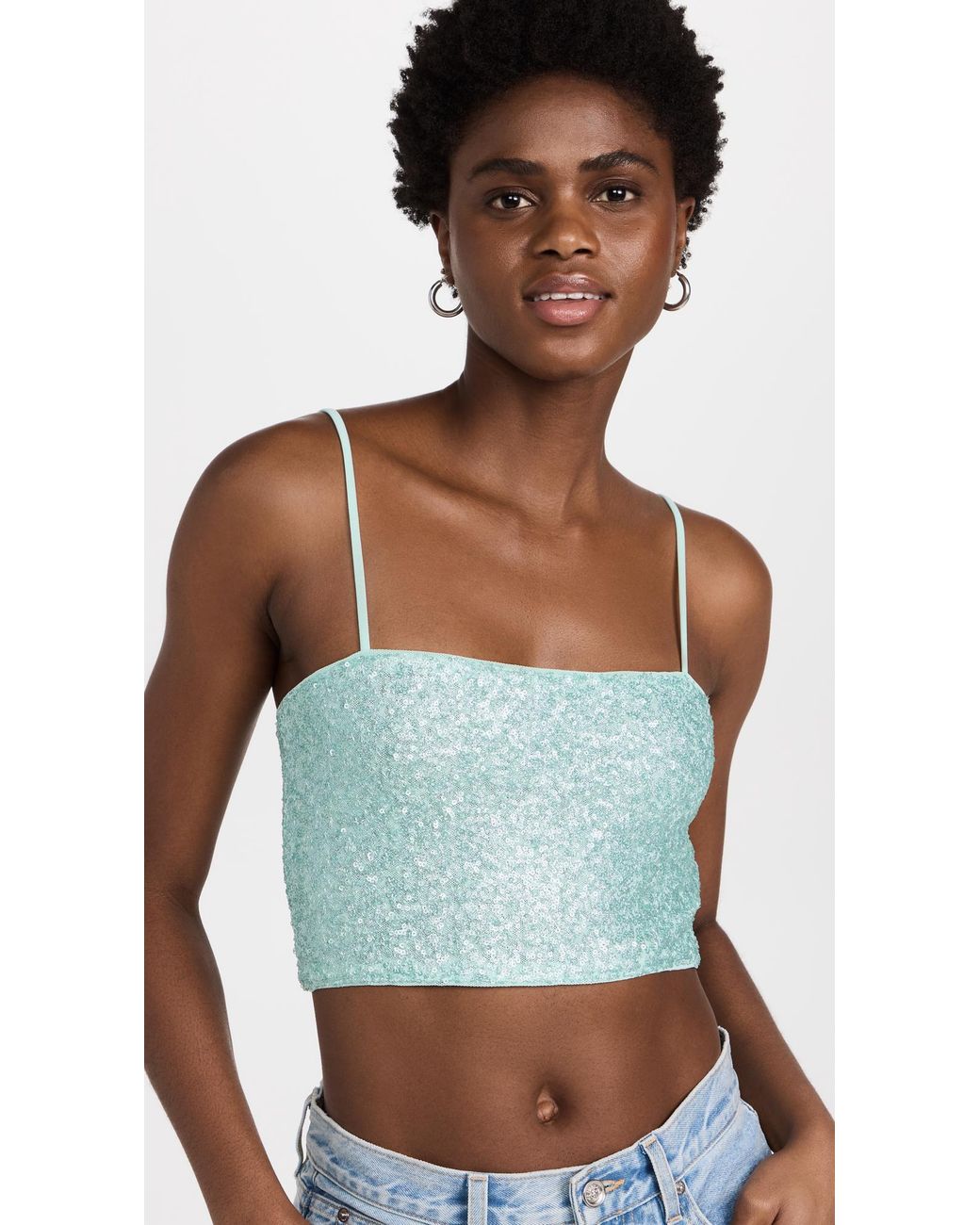Susana Monaco Sequin String Crop Top in White | Lyst