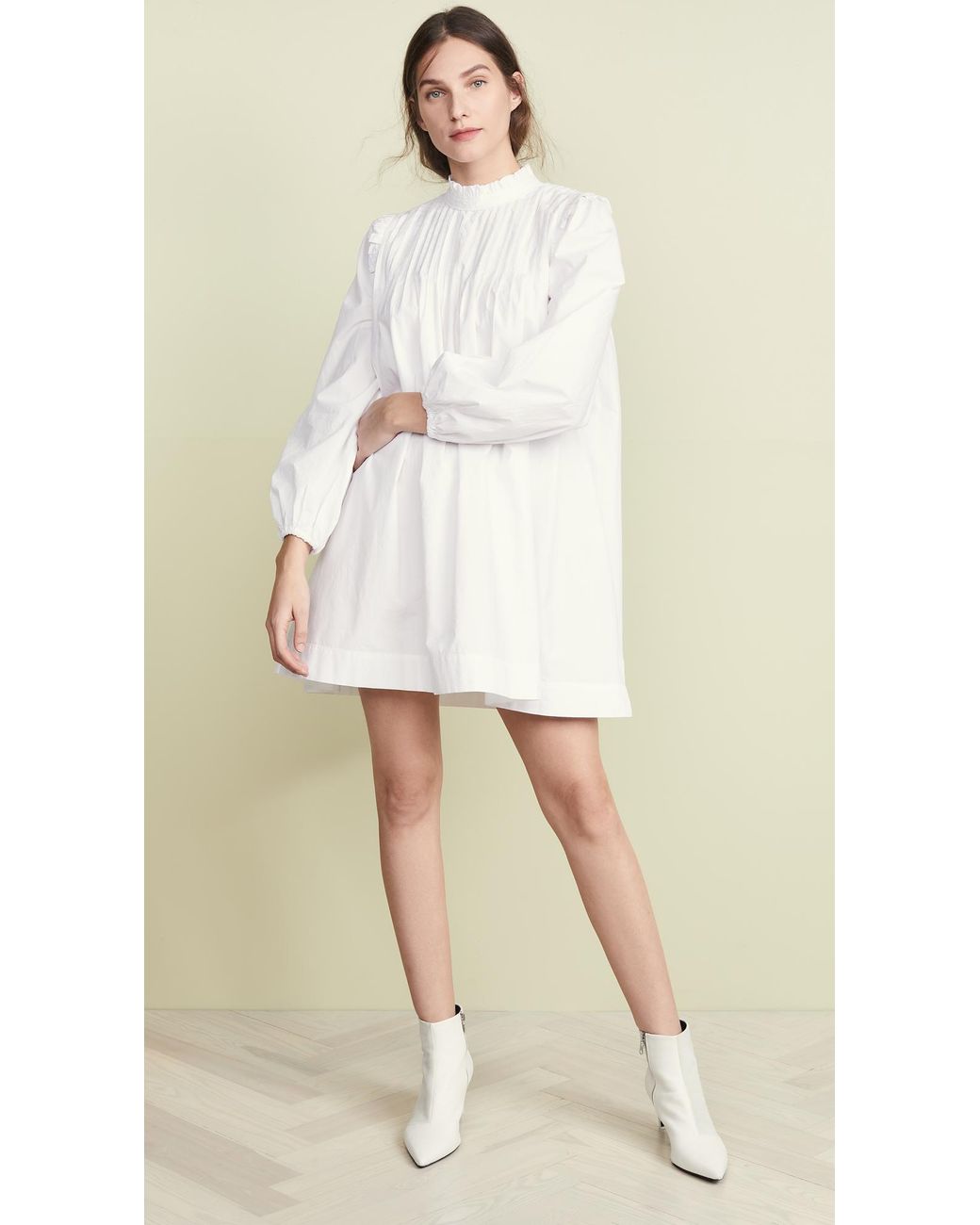 Ganni Cotton Poplin Dress in White | Lyst