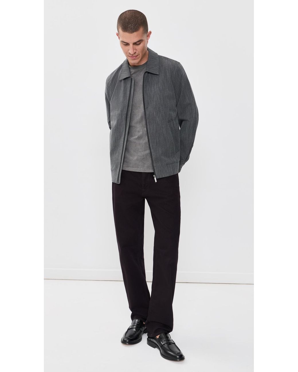 Les Deux Gray Herringbone Coach Jacket for men