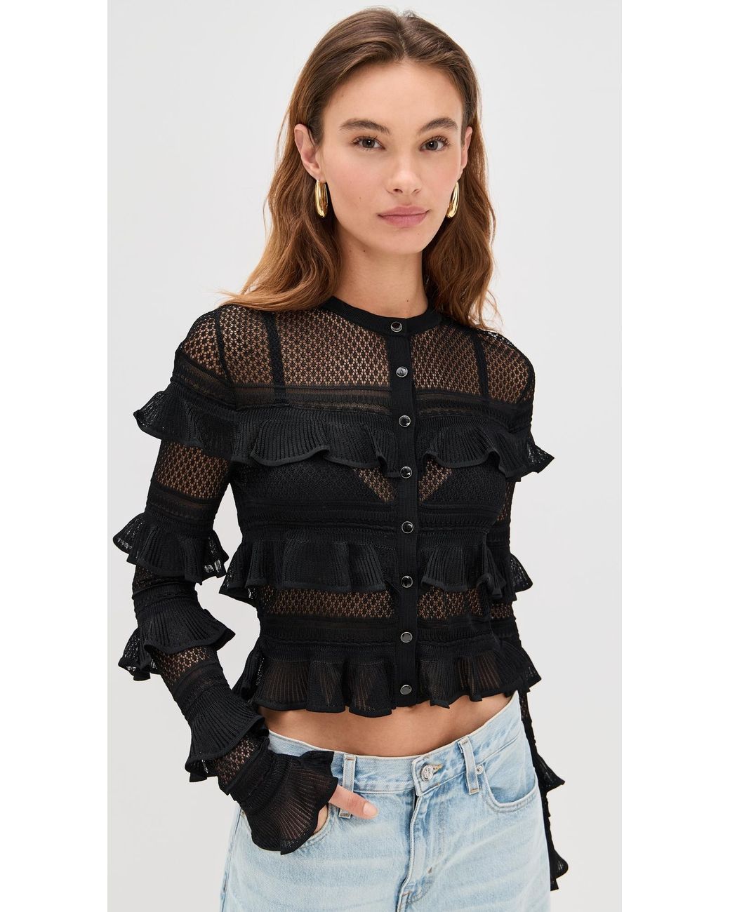 Zimmermann Illuminate Lace Frill Cardigan in Black | Lyst