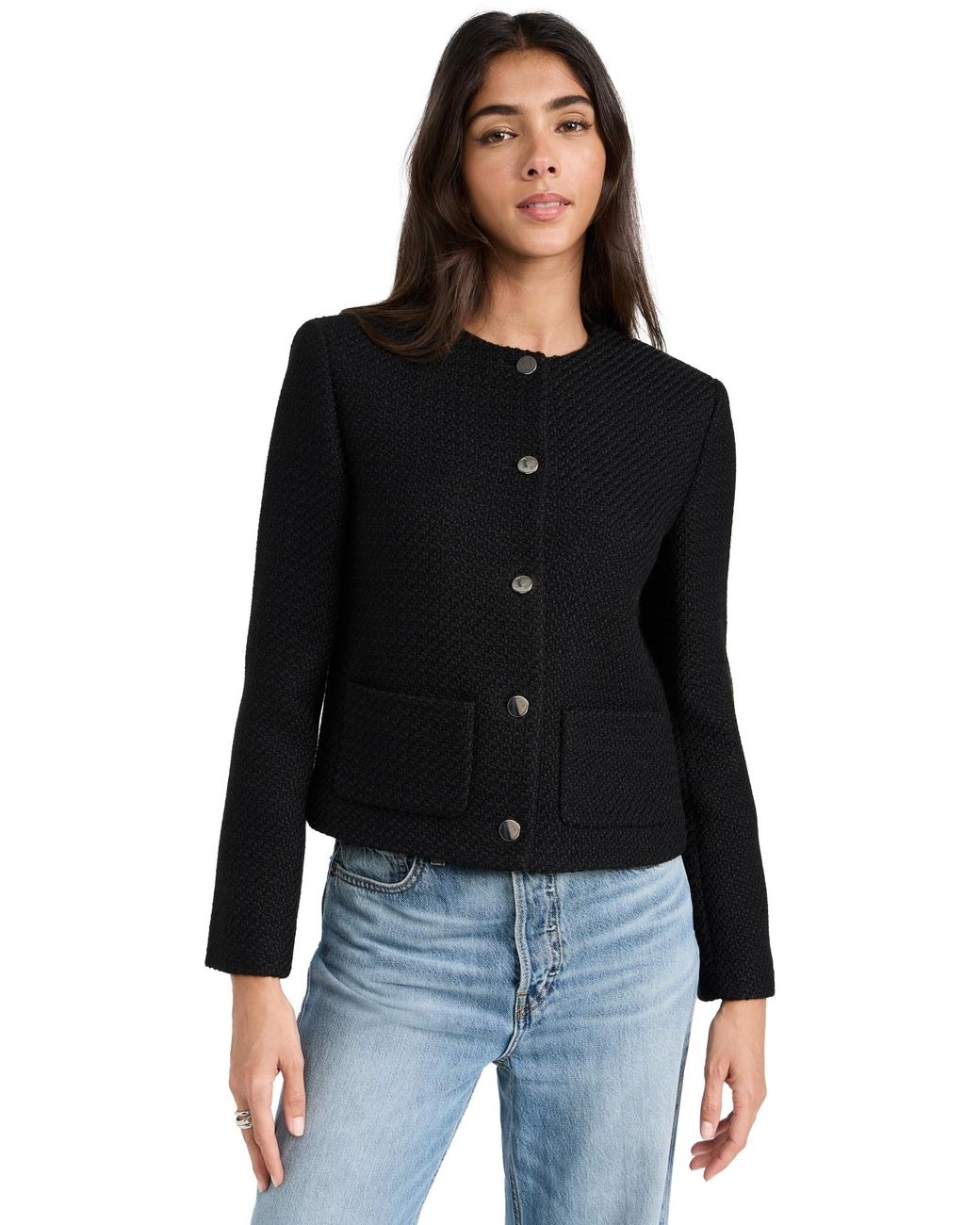 Theory Holiday Tweed Cropped Jacket in Black | Lyst