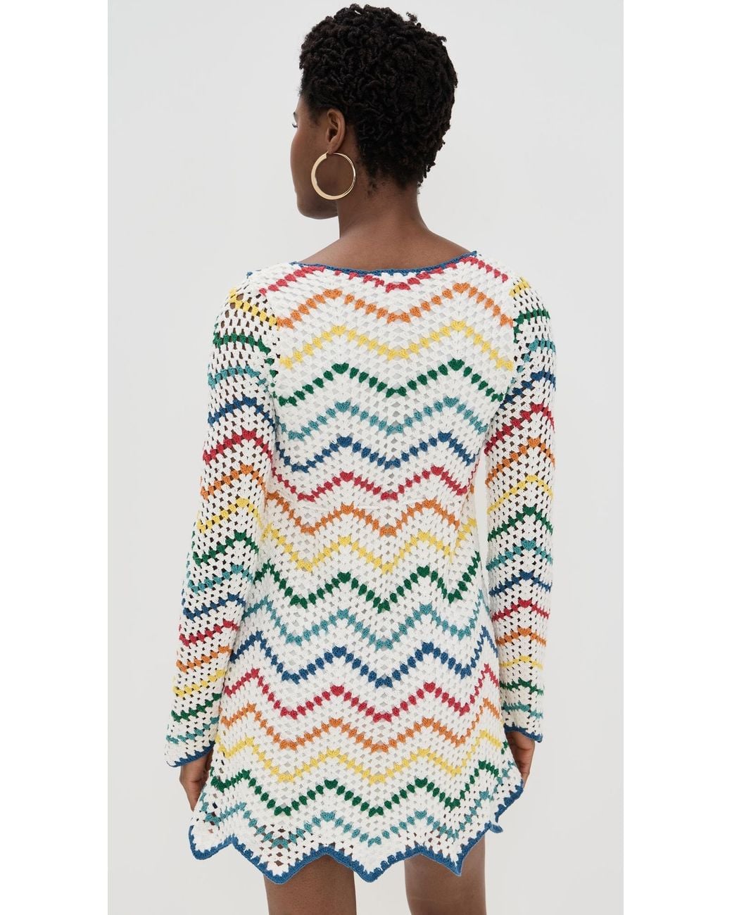 knee length dresses for ladies Crochet Knit Rainbow Ombre Halter String Tying Scoop Neck Mini Dress   Anna-Kaci