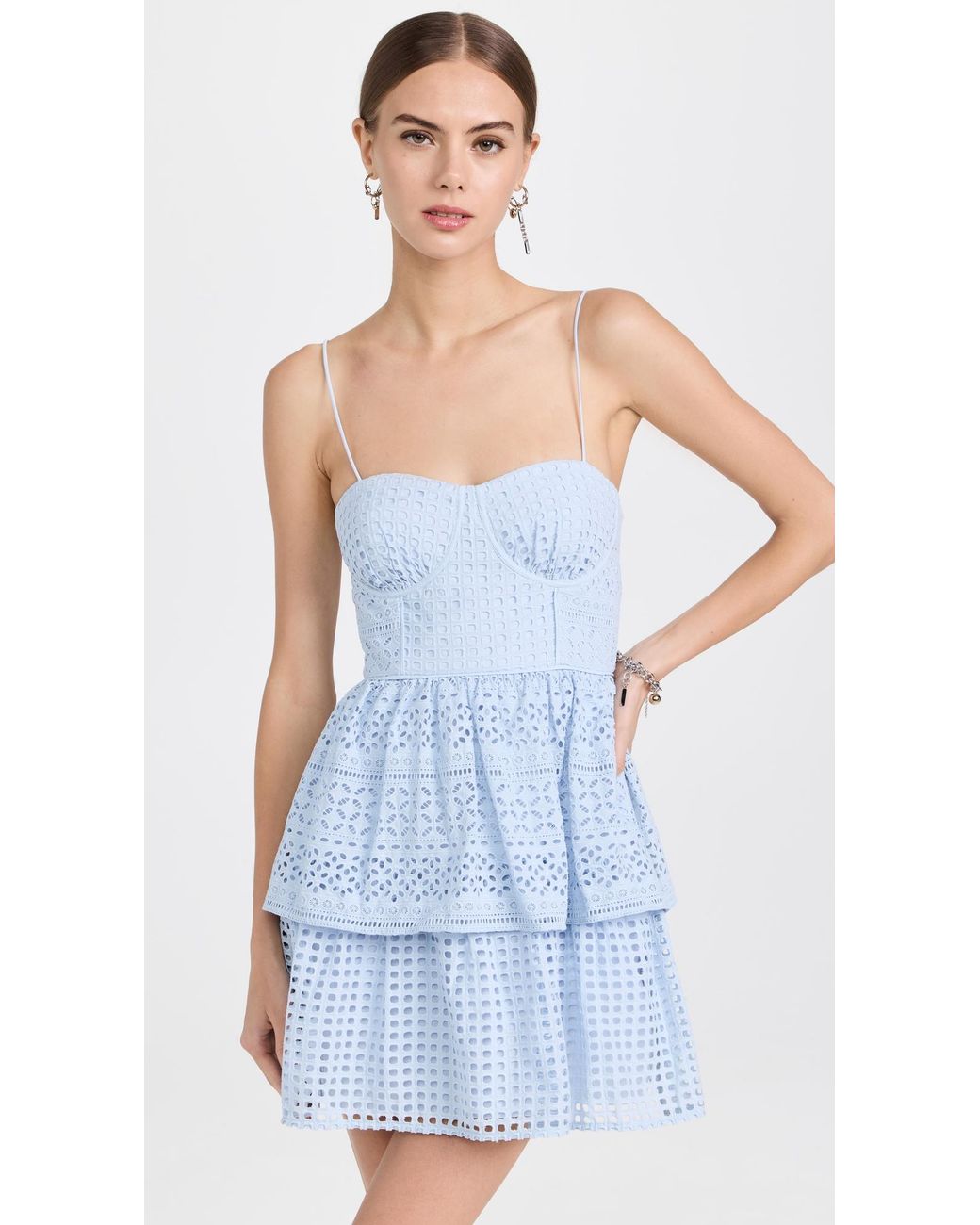 【SELF PORTRAIT 】LIGHT BLUE COTTON MINI DRESS Self-Portrait Broderie Anglaise Mini Dress in Blue | Lyst
