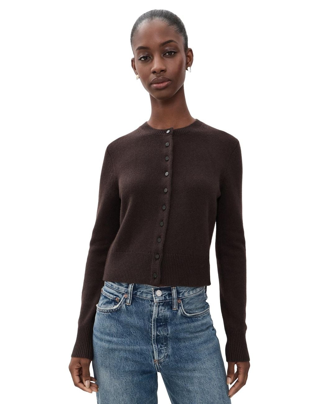 Theory Black Crew Neck Button Down Cardigan