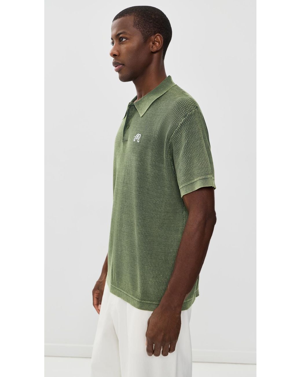 Malbon Green Brickwork Knit Polo for men