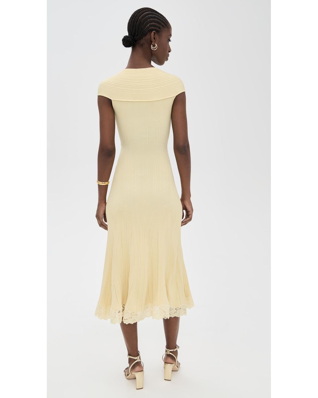 Self-Portrait Knit Lace Insert Midi Dress in Natural | Lyst