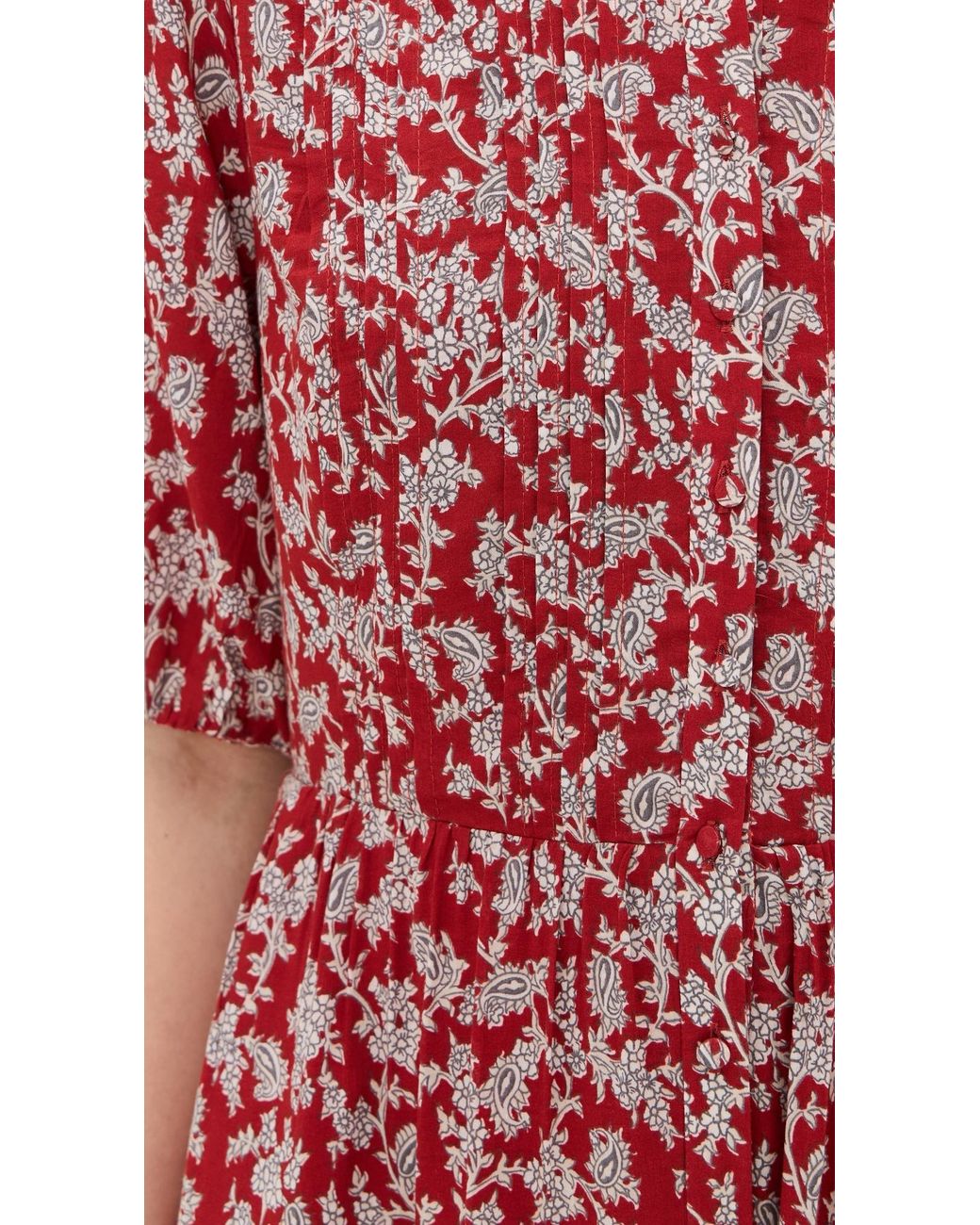 madewell pintucked puff sleeve midi dress in floral Madewell Pintucked Puff Sleeve Midi Dress in Red